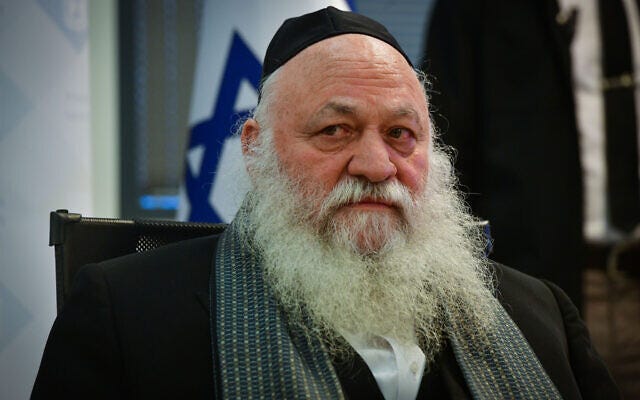 United Torah Judaism leader Housing Minister Yitzhak Goldknopf in Tel Aviv on February 4, 2024. (Avshalom Sassoni/ Flash90)