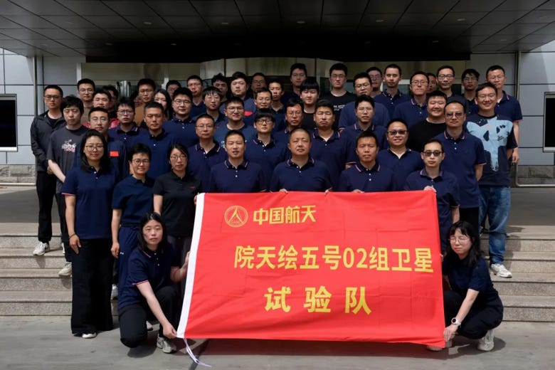 Part of the Tianhui-5 team outside of the launch mission control center for the Y7 mission.