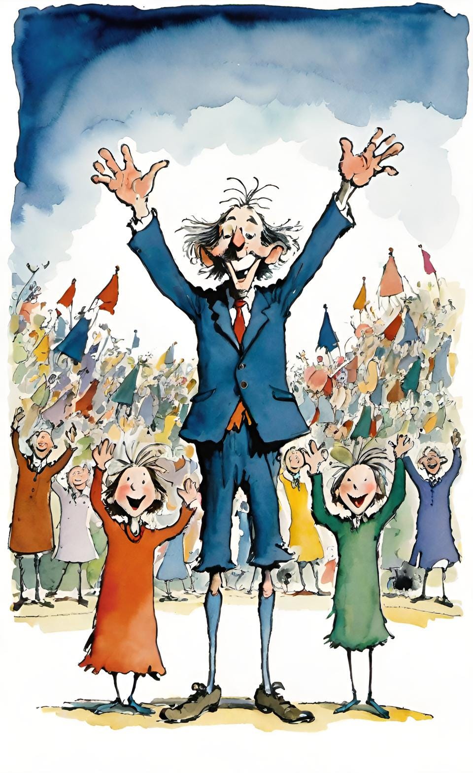 caricatura de um homem sendo ovacionado pela multidão caricatura de um homem sendo ovacionado pela multidão