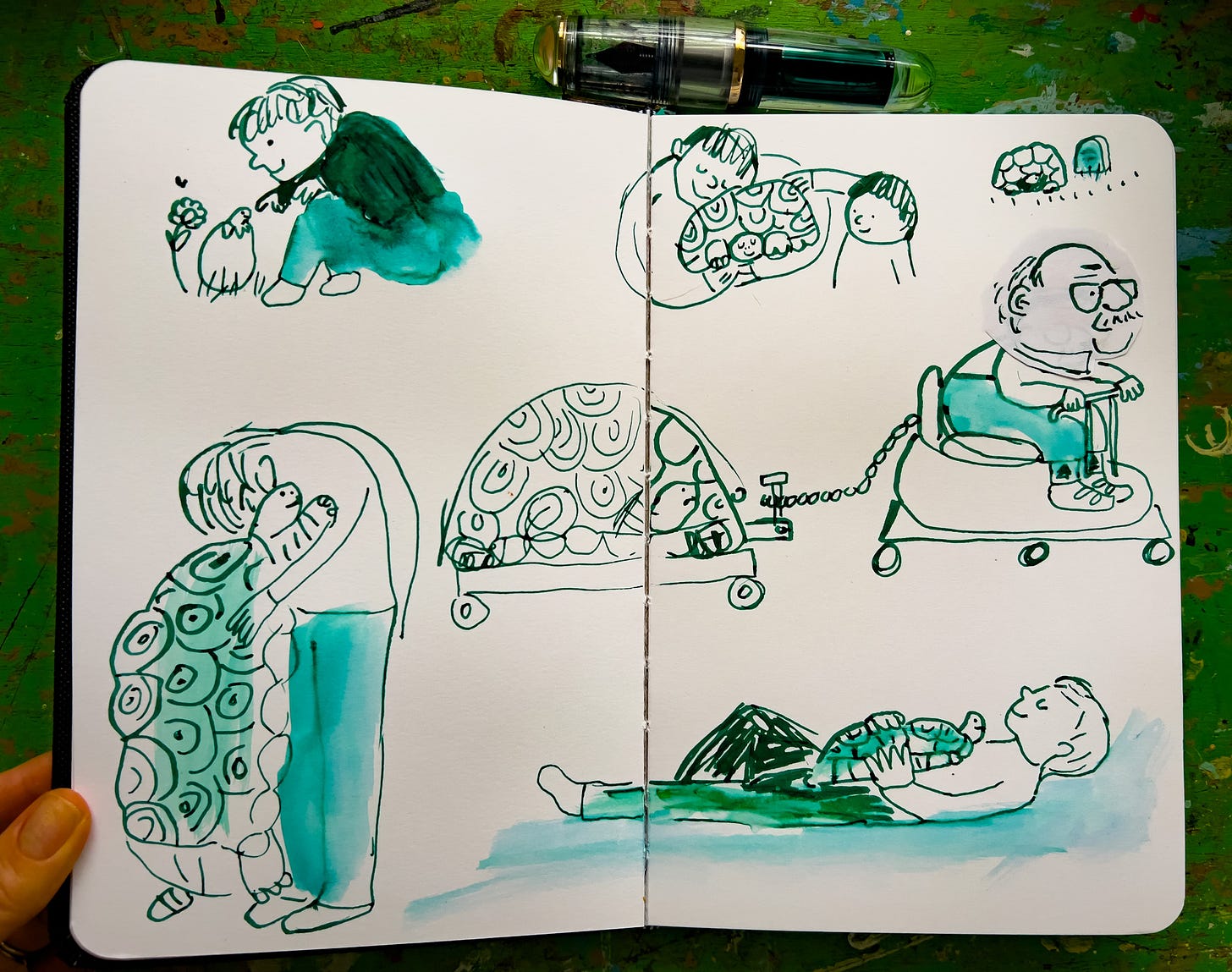 sketches of a boy and his turtle friend by Beth Spencer