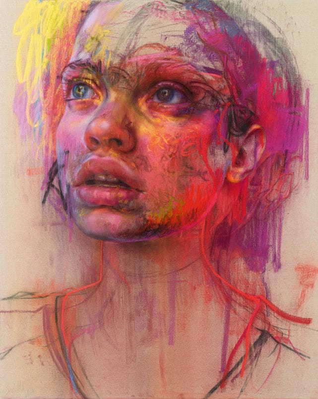A portrait of a woman's head called Prism, made by Jenny Saville in 2020
