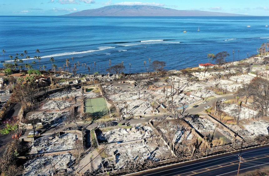 PHOTO: Burned structures are seen in a neighborhood that was destroyed in August by a wildfire, in Lahaina, Hawaii, Oct. 7, 2023.