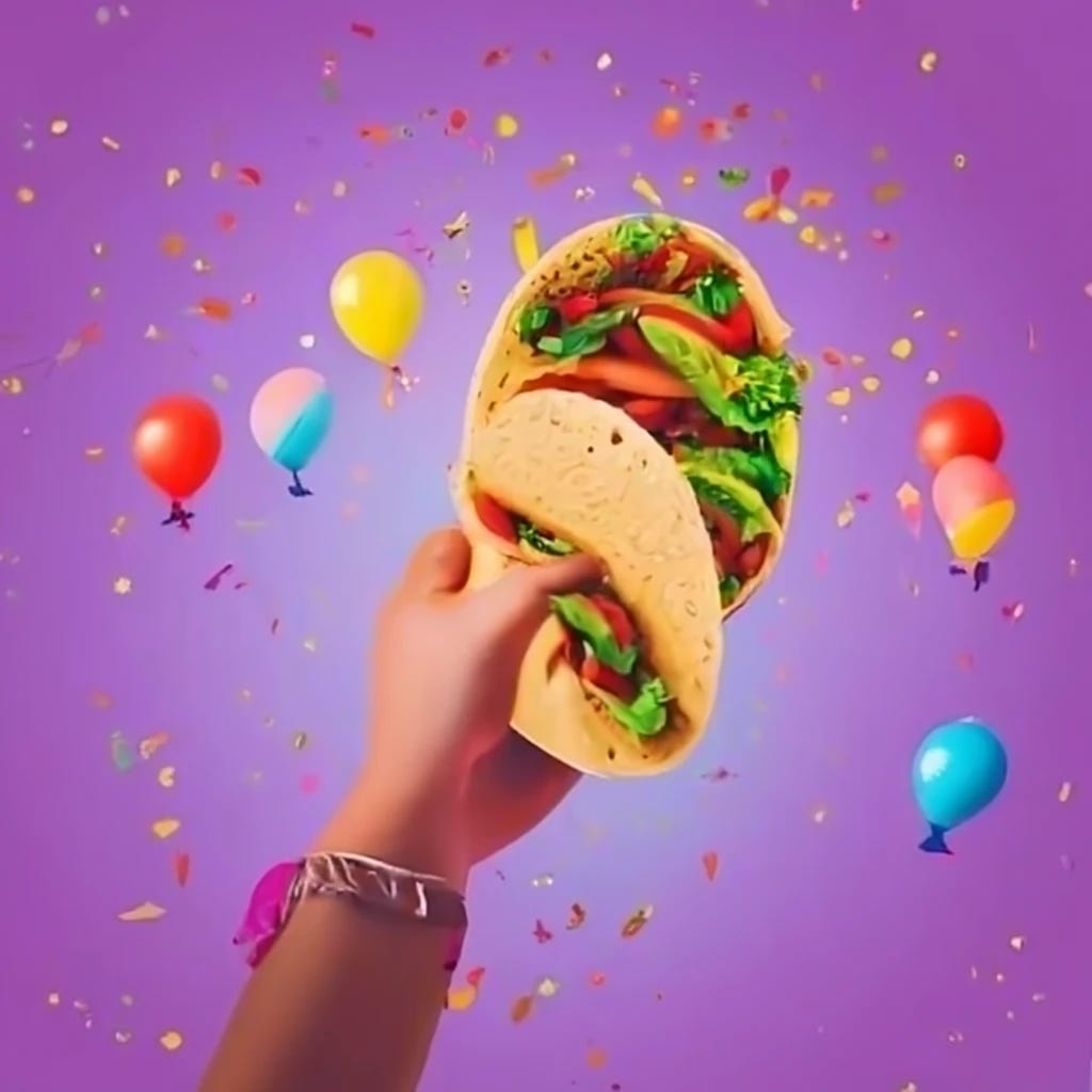 People celebrating with tacos at party and balloons