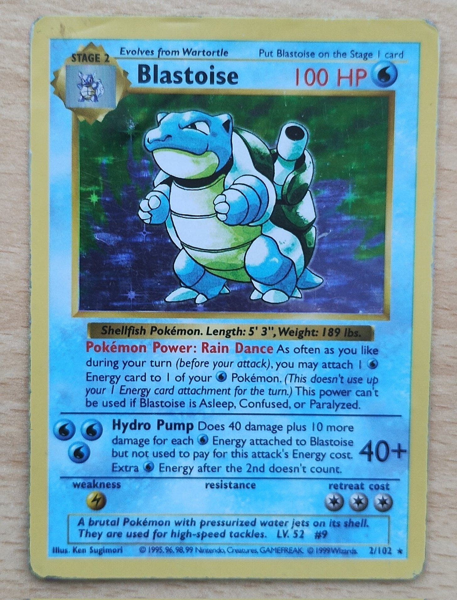 This Blastoise card is an example of a "shadowless" Pokémon card (Photo credit: Johto Times)