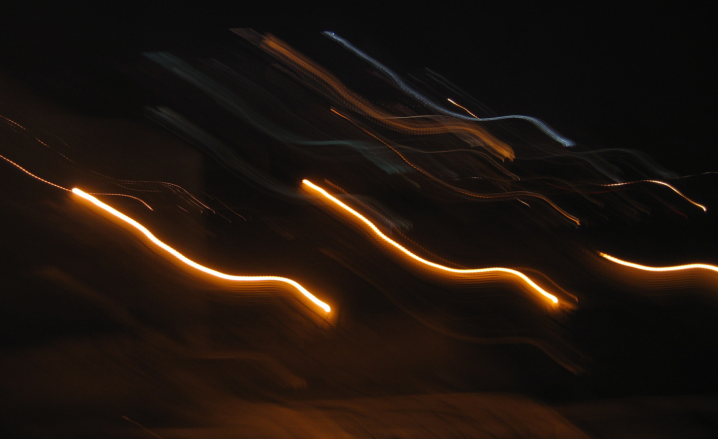 blurred image of streetlights at night