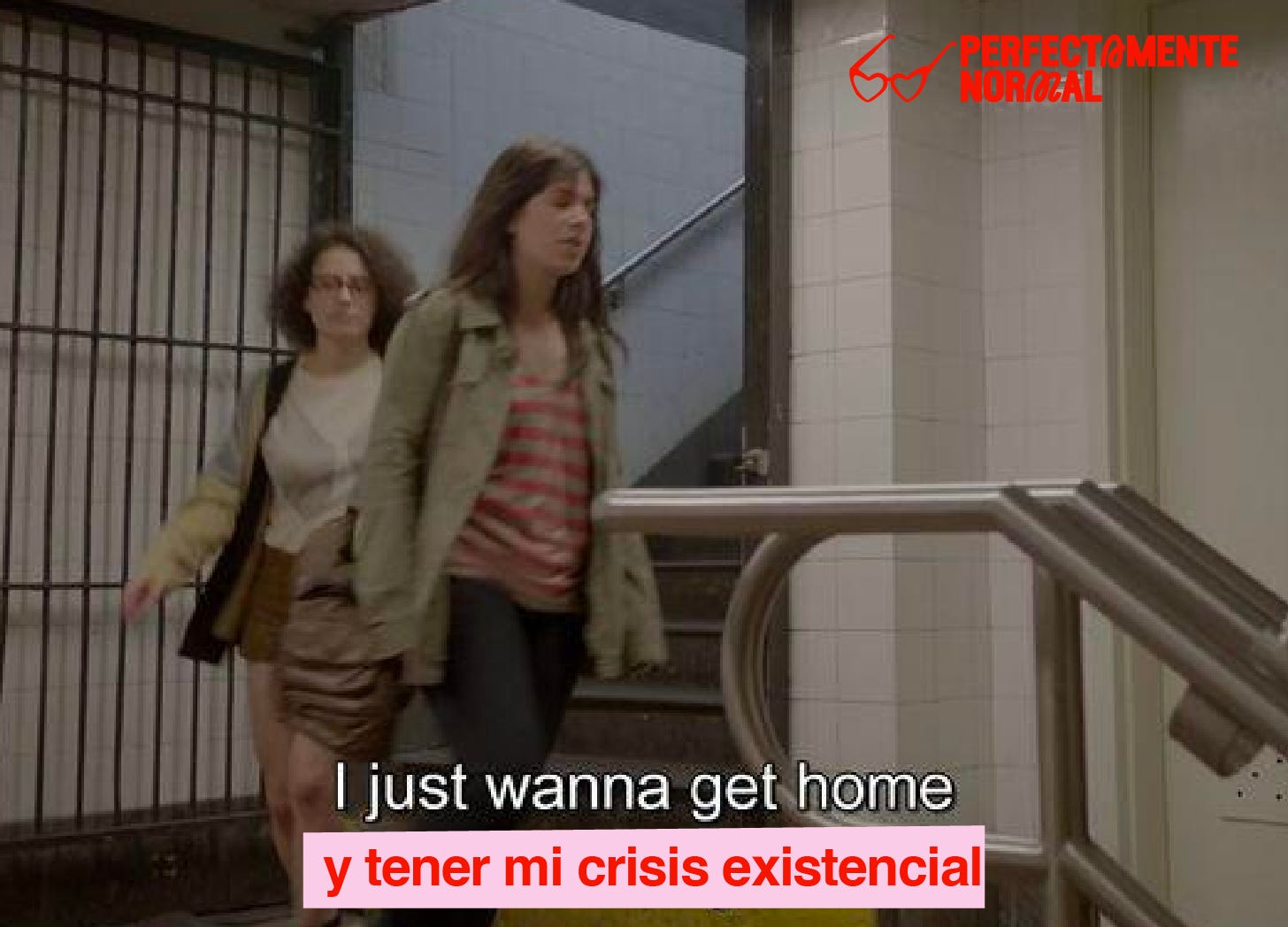 Screenshot de un episodio de Broad City editado para que diga "I just want to get home y tener mi crisis existencial."