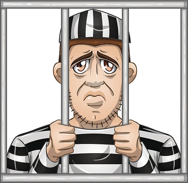 Sad Prisoner Behind Bars Stock Illustration - Download Image Now - Adult,  Arrest, Behind - iStock