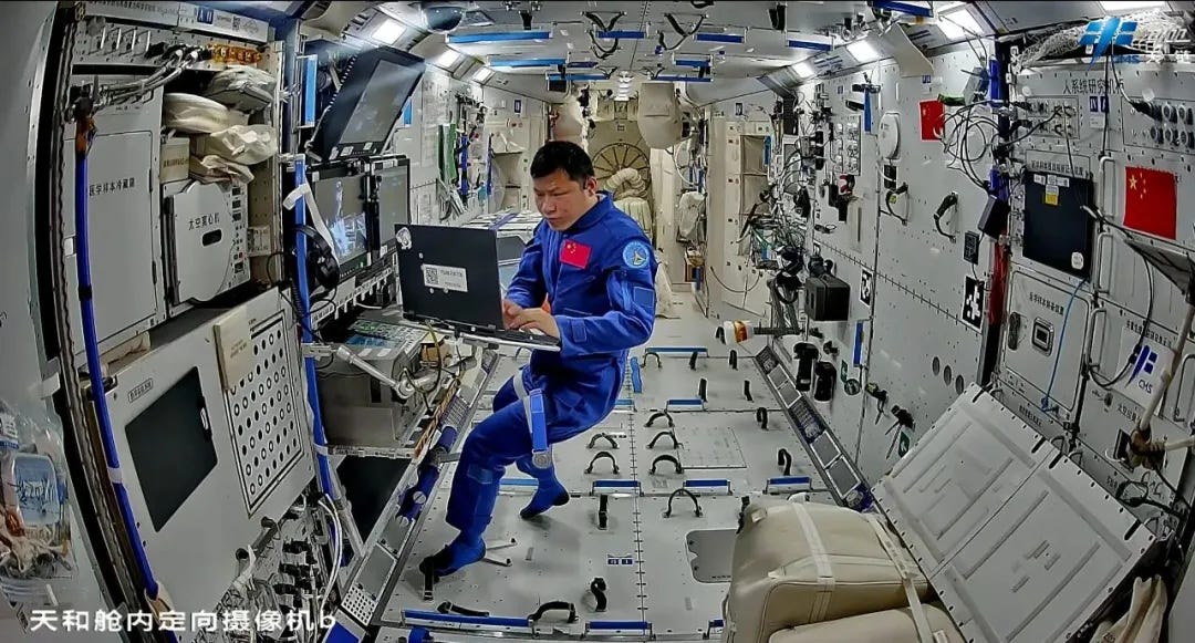 Wang Jie inside the Tianhe module supporting the spacewalk.