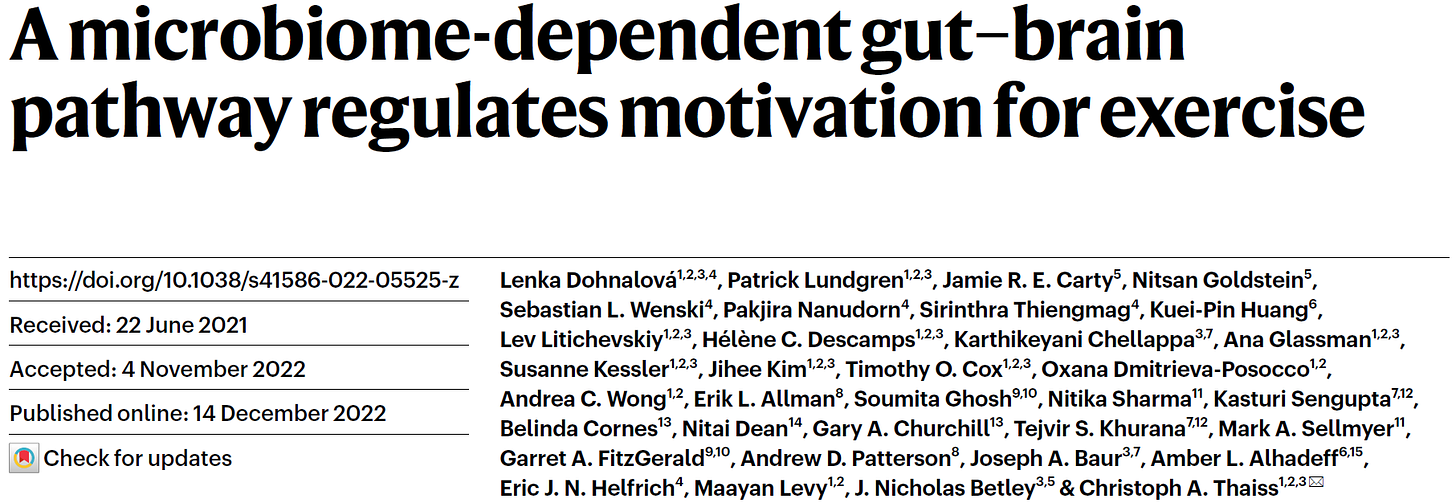 A microbiome-dependent gut–brain pathway regulates motivation for exercise