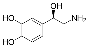 The chemical diagram for the neurotransmitter norepinephrine