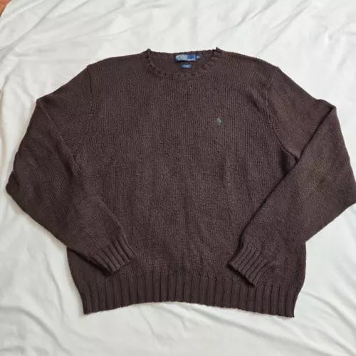 Vintage Polo Ralph Lauren Wool Blend Crewneck Sweater Mens XL Brown Classic  - Picture 1 of 9