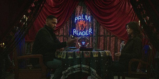 Cassie at a palm reader on Walker 2.14