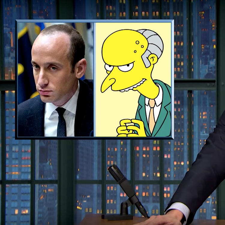 Seth Meyers Compares 'Sinister' Trump Adviser Stephen Miller to Mr. Burns