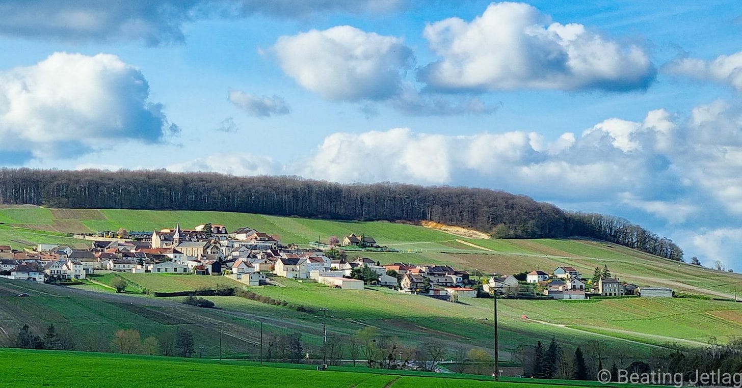 A village on the hills of the Champagne wine region in France