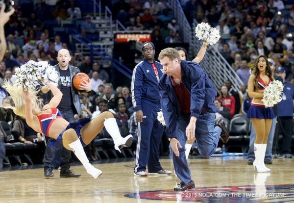 will ferrell throws balls into cheerleader 2015