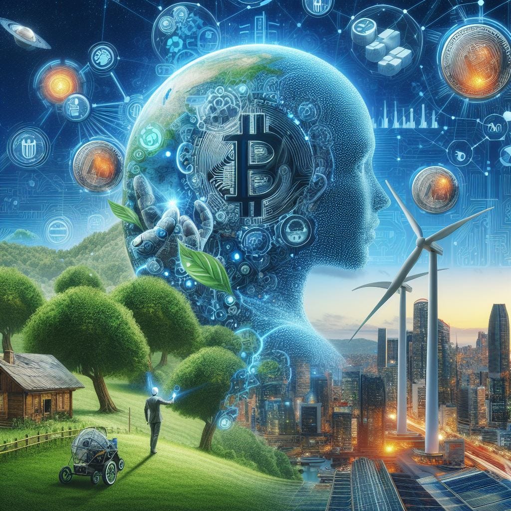 An image of AI, Bitcoin and Environmentalism.