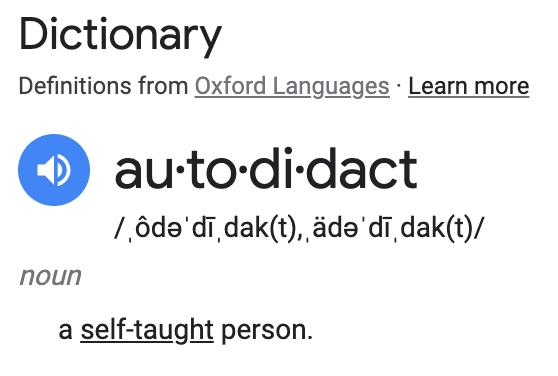 Dictionary definition of Autodidact: A self-taught person.