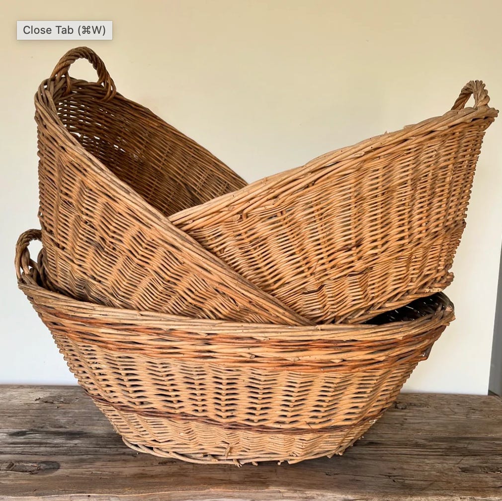 three wicker baskets piled together