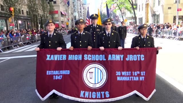 Xavier cadets marching in a NYC parade
