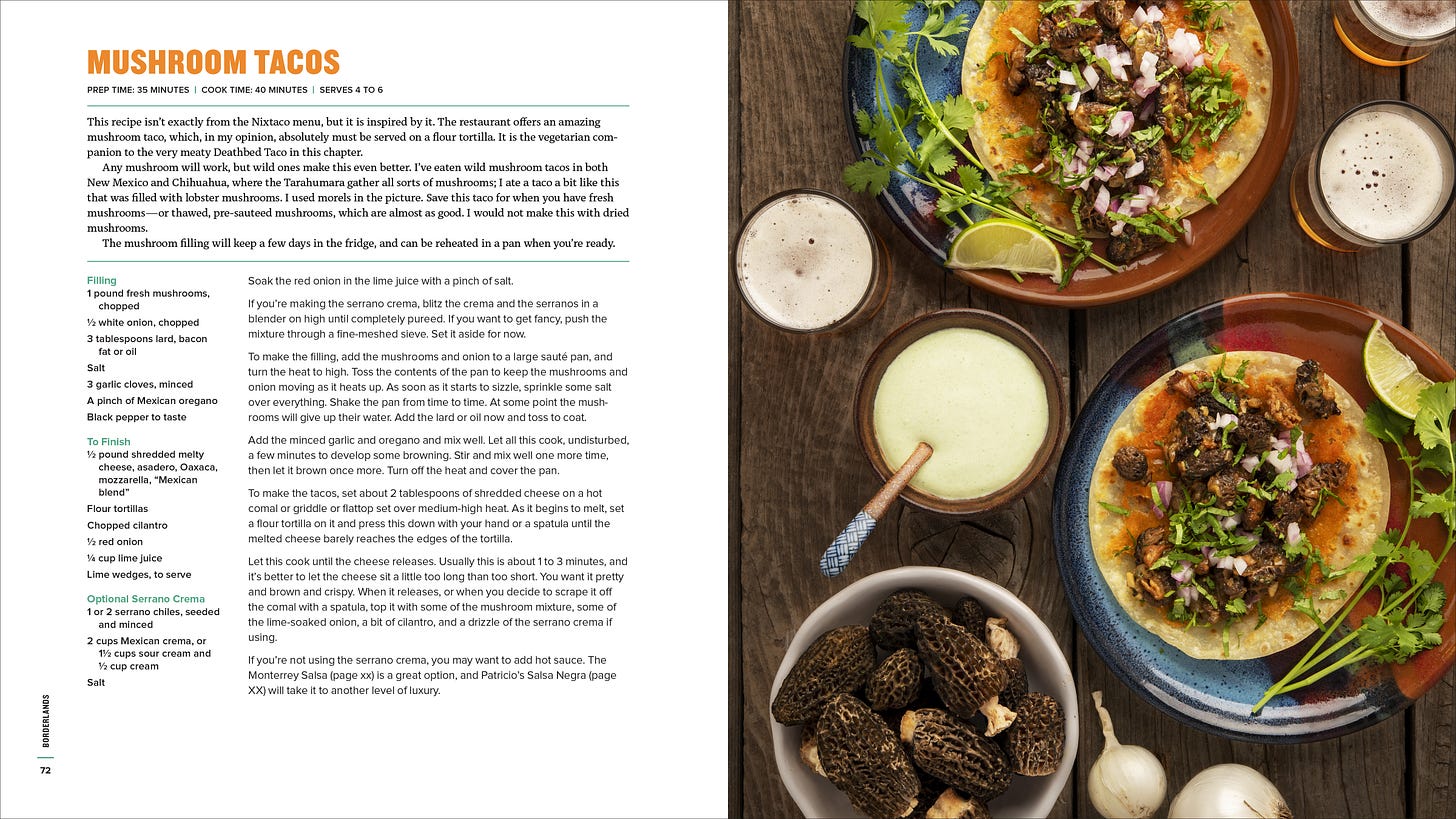 A layout for mushroom tacos from Borderlands. 
