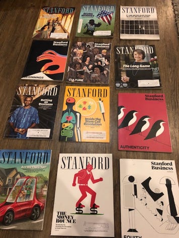 A picture of the many Stanford magazines I’ve collected over the years!