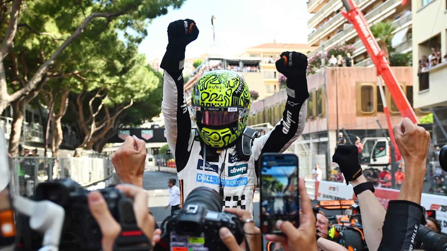 MONTE-CARLO, MONACO - MAY 25: Race winner Lando Norris of Great Britain and McLaren celebrates in