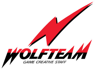The logo for Wolf Team, which includes the studio name as well as "Game Creative Staff" undernearth. The letters are part red up top, and black the rest of the way down