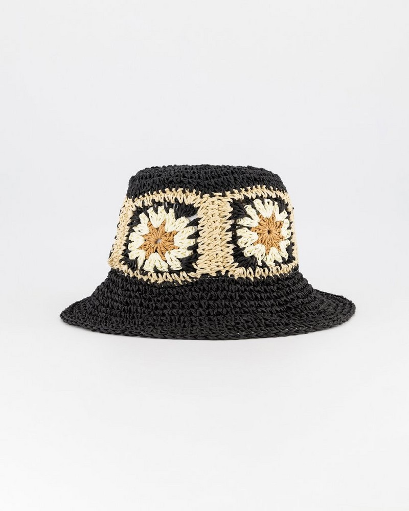 Women's Meie Straw Bucket Hat -  Black