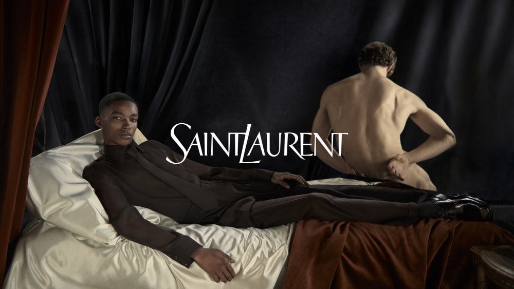 An image from Saint Laurent's fall 2024 men's fashion campaign, photographed by Glen Luchford.