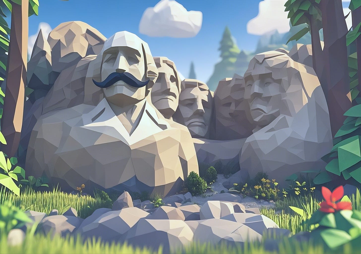 Mount Rushmore-style head with moustache