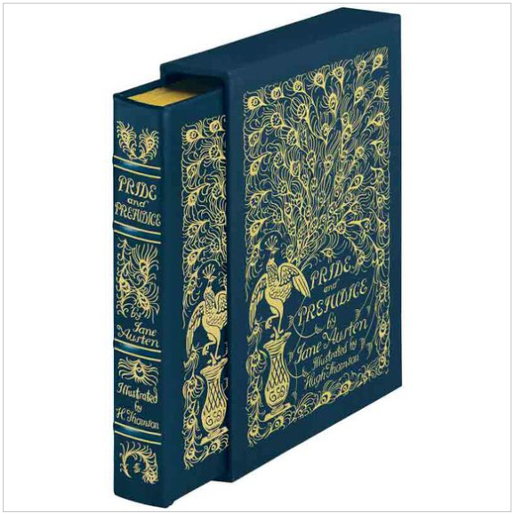 A leather bound version of Pride and Prejudice with gold leaf trim. 