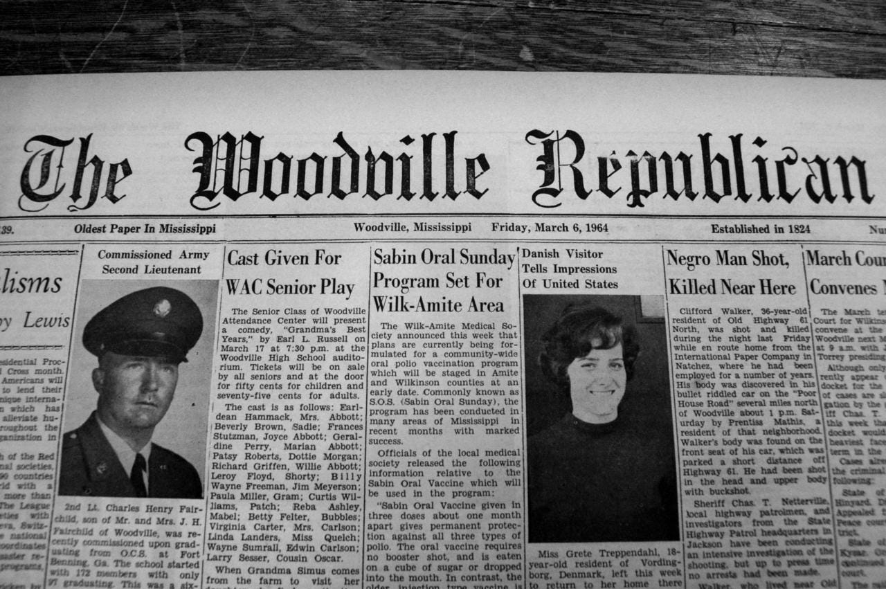 The Woodville Republican reported news of Walker's murder a week after he was shot.