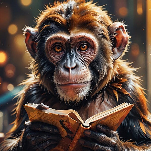 Monkey reading book
