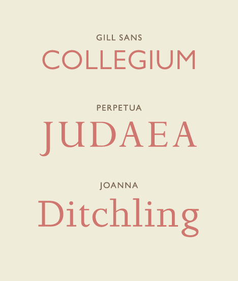 Pôster com as três tipografias de Eric Gill: Gill Sans, Perpetua e Joanna.