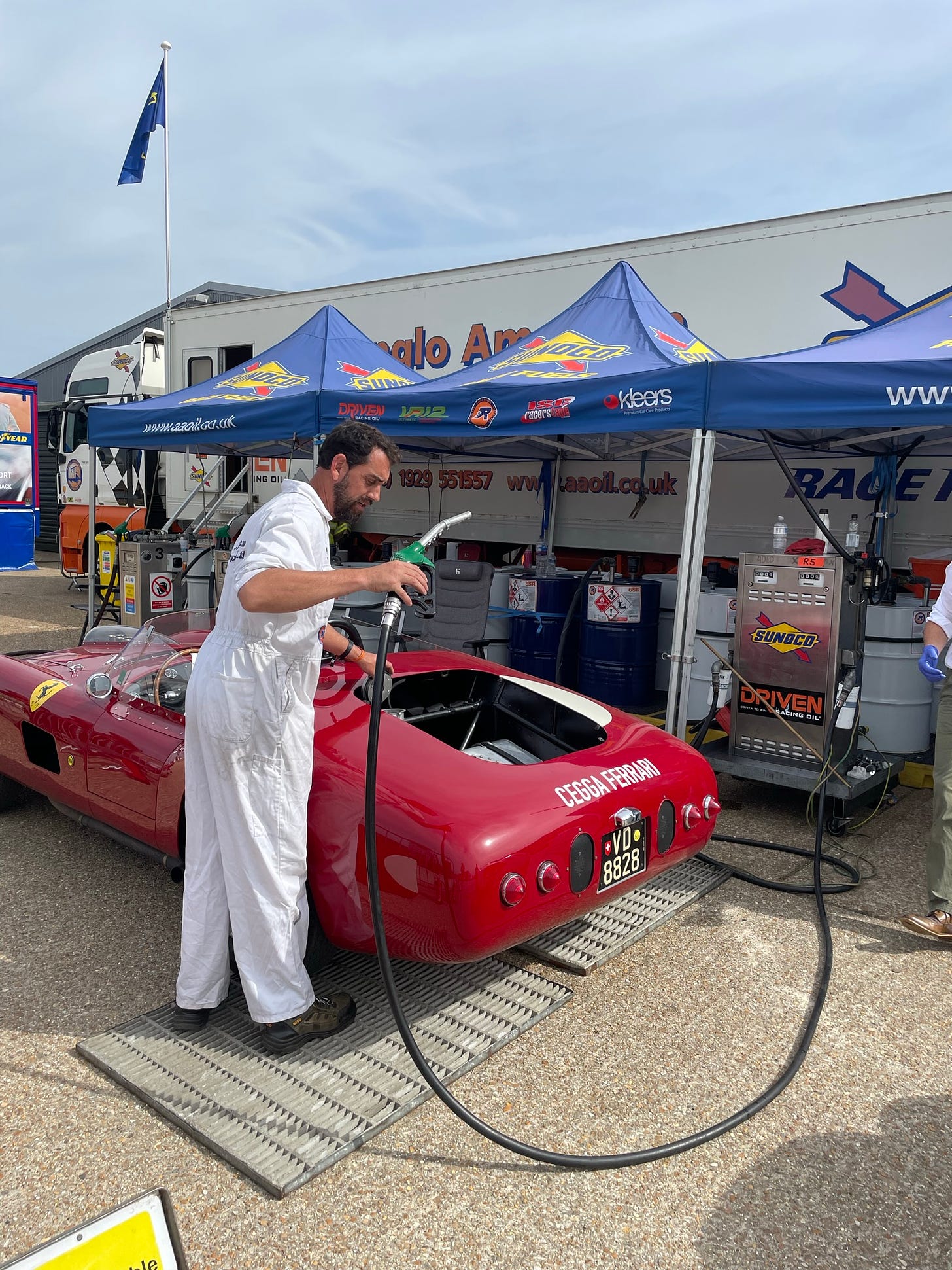 A car being refueled.