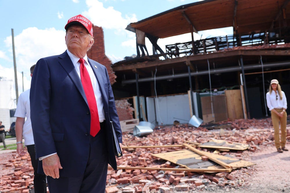 Donald Trump visits Chez What Furniture Store in Valdosta, Georgia, damaged by Hurricane Helene.