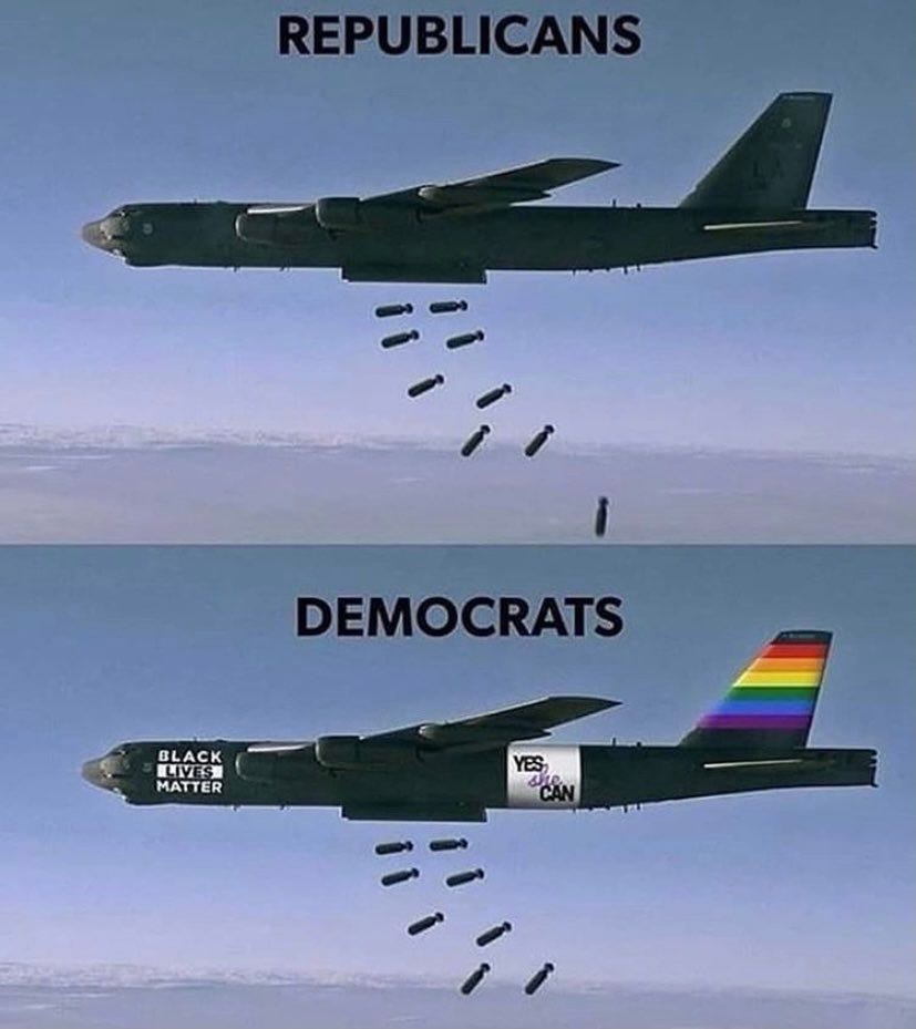 Secular Talk🎙 on Twitter: "Can somebody please tweet me that meme where  one fighter jet says republican and the other says democrat and they're  both bombing but the democrat one has a