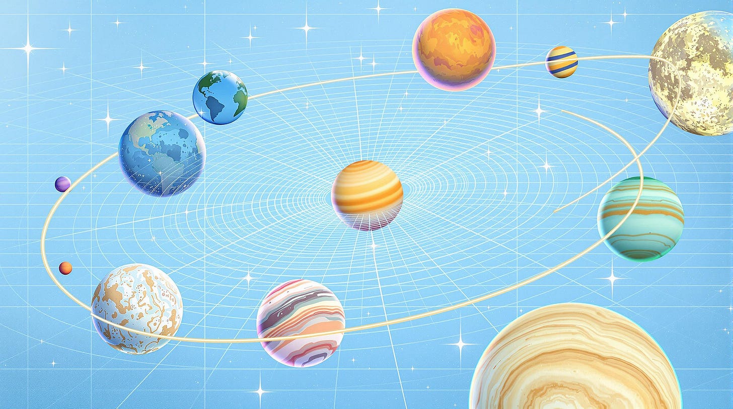 Planets on a gravitation map