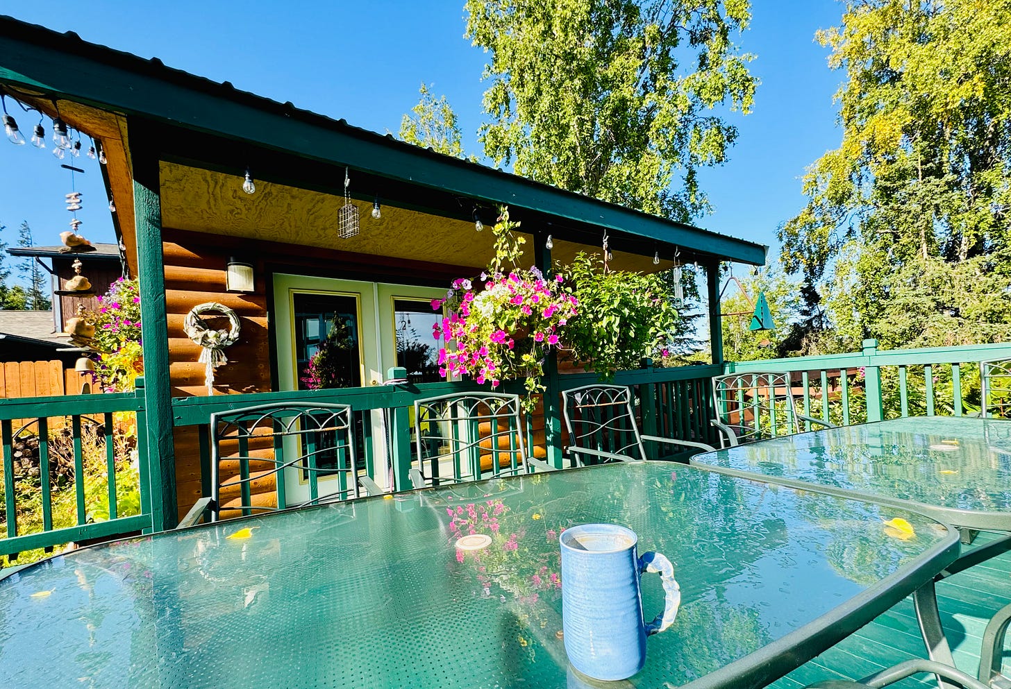 Cup of coffee outside on a deck