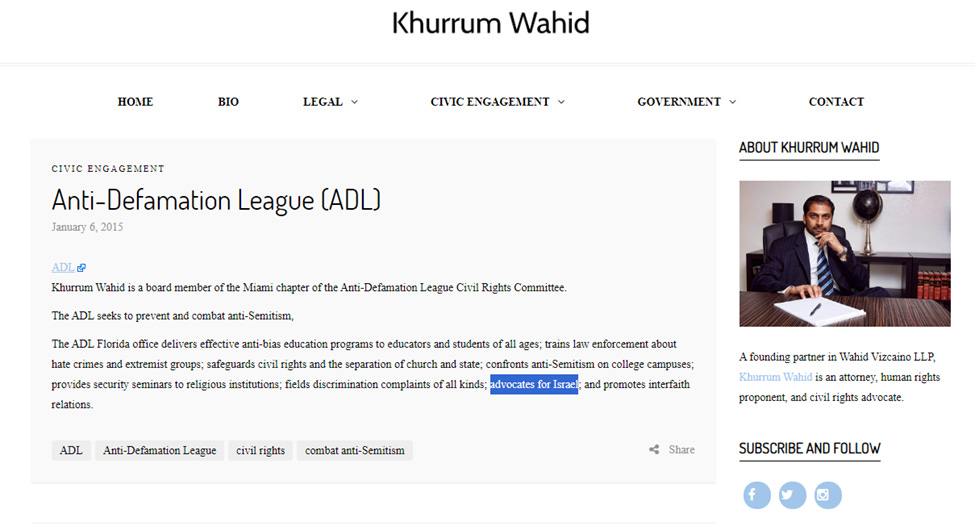 Khurram Wahid and the Anti-Defamation League (ADL)