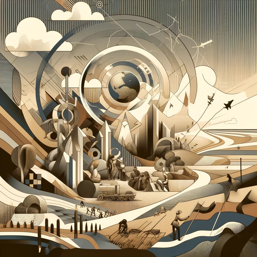 A neutral and abstract illustration representing the concept of decolonization and the creation of new states in the mid-20th century. The scene features a symbolic landscape with various elements such as emerging structures symbolizing new nations, abstract figures representing different communities, and a background of shifting geopolitical lines, alluding to the changes and challenges of the era. The image is designed to convey the historical context without focusing on any specific geopolitical situation or conflict.
