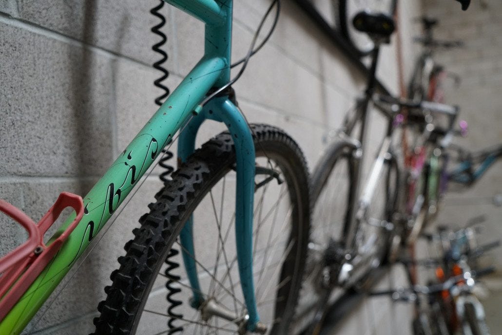 Old steel frame mountain bikes in the Ibis museum.