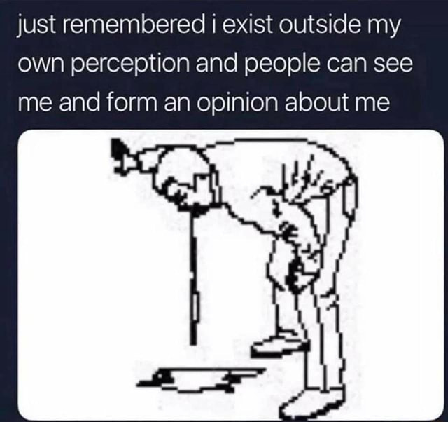 Just remembered i exist outside my own perception and people can see me and  form an opinion about me - iFunny Brazil