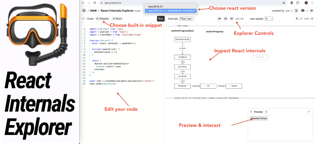 React Internals Explorer - screenshot + logo