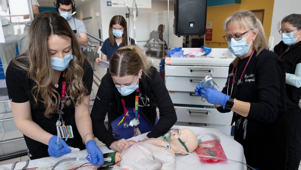 A team of pediatric specialists perform a simulation emergency at the opening of a new pediatric simulation centre at the Children’s Hospital, Wednesday, May 10, 2023 in Montreal. THE CANADIAN PRESS/Ryan Remiorz