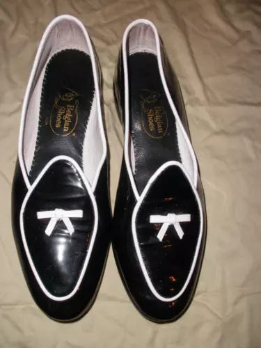 Belgian Shoes Midinette Women's Loafers Size 7 M Patent Leather Black White Trim - Picture 1 of 7