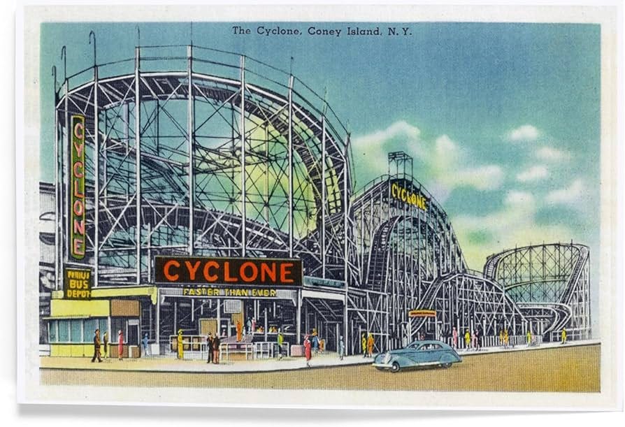 Lantern Press 8x12 Inch Art Print Wall Decor, Coney Island, New York, View  of the Cyclone Rollercoaster # 2, Vintage Halftone