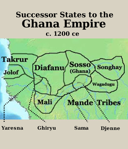 Map of successor states to the Ghana Empire