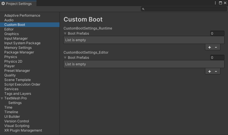 A screenshot of the custom project settings editor