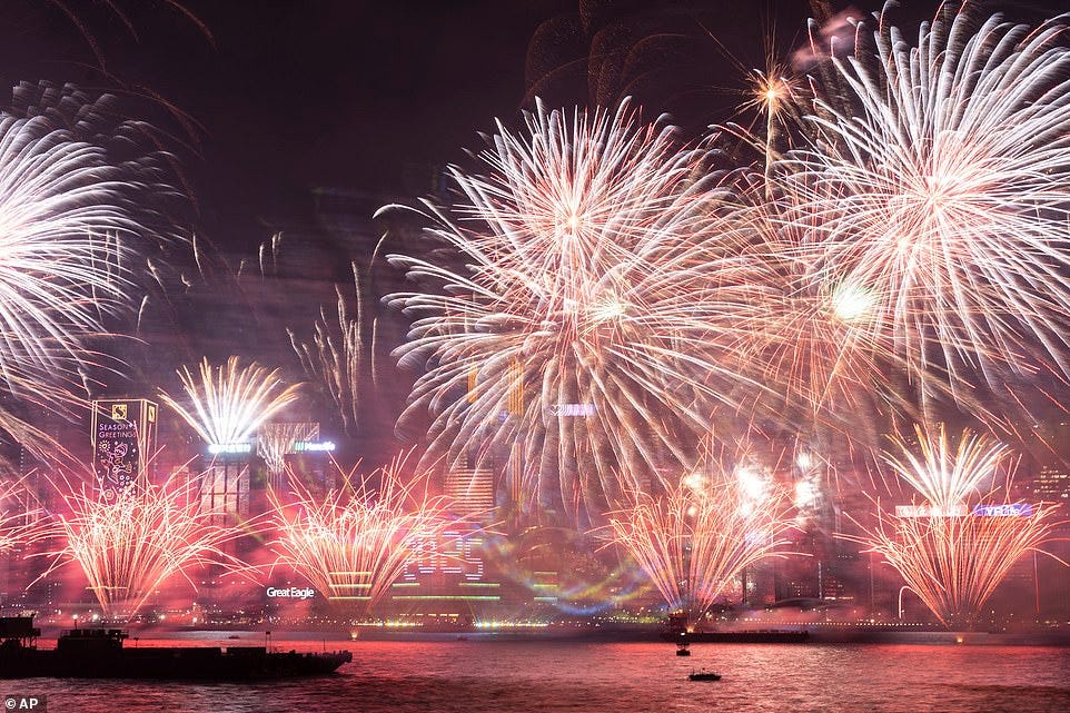 HONG KONG: Fireworks explode over Victoria Harbour to celebrate the start of 2025 at Tsim Sha Tsui in Hong Kong